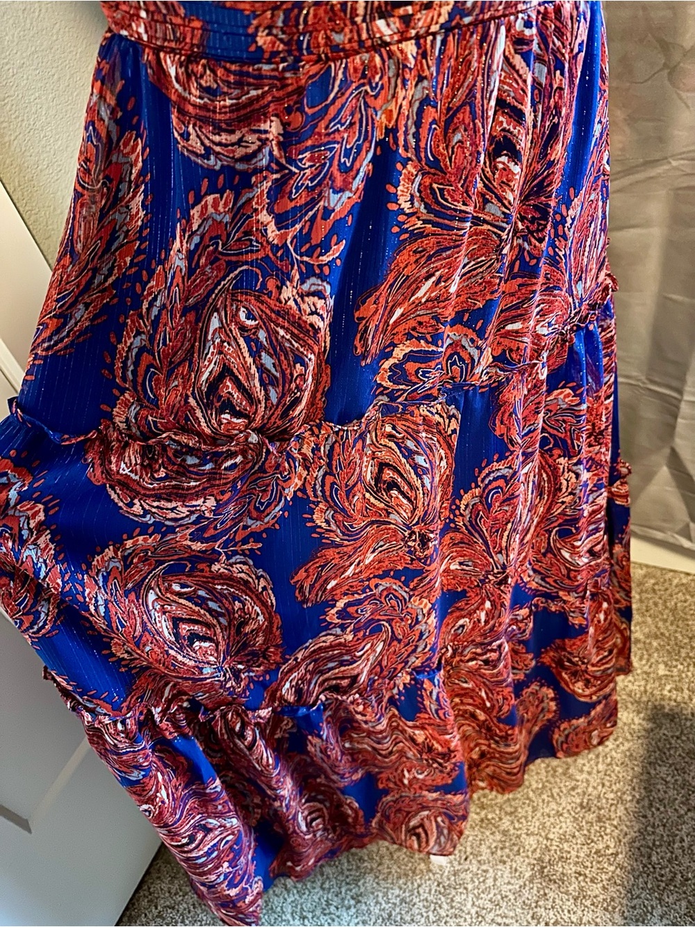 Sleeveless V-Neck Paisley Maxi Dress in Navy and Rust - Picture 3 of 5